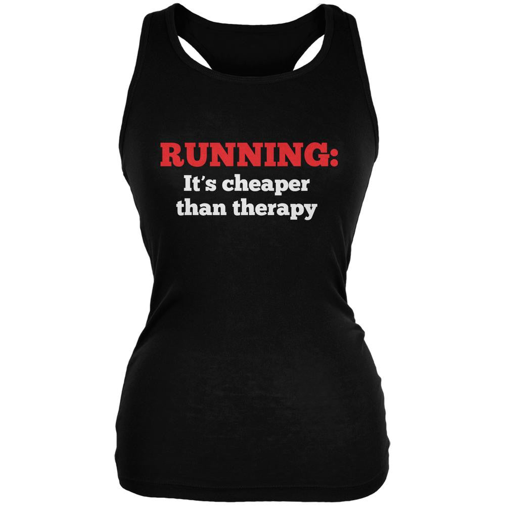 Running Cheaper Than Therapy Black Juniors Soft Tank Top Juniors Tank Tops Old Glory 2XL Black