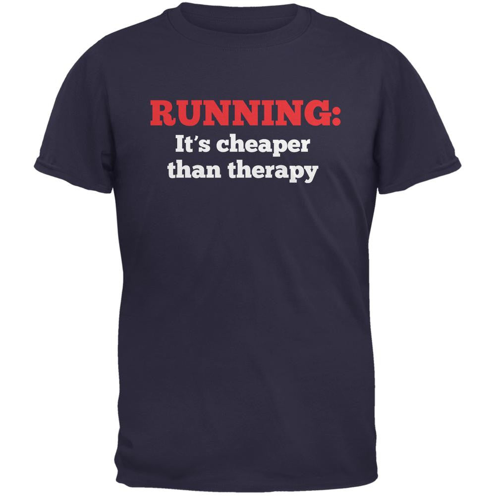 Running Cheaper Than Therapy Navy Adult T-Shirt Men's T-Shirts Old Glory 2XL Blue