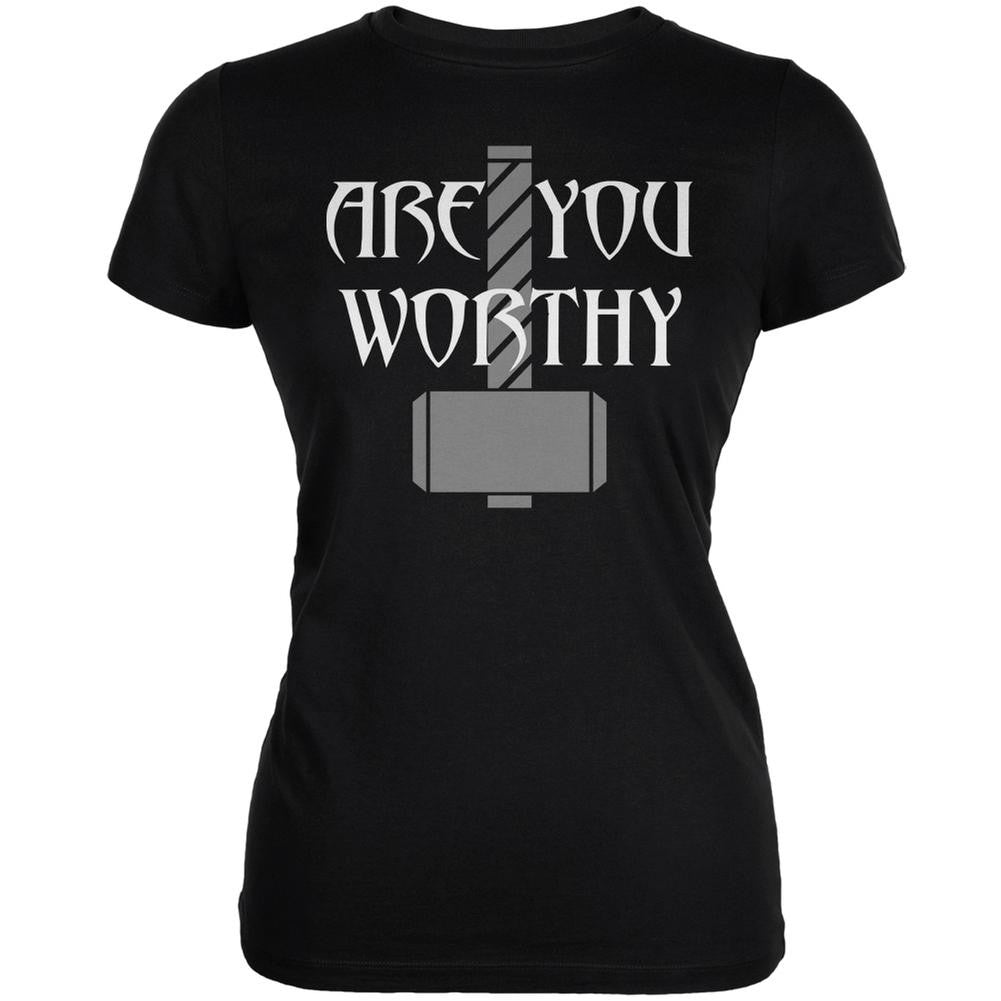 Are Your Worthy Hammer Funny Black Juniors Soft T-Shirt Juniors T-Shirts Old Glory 2XL Black