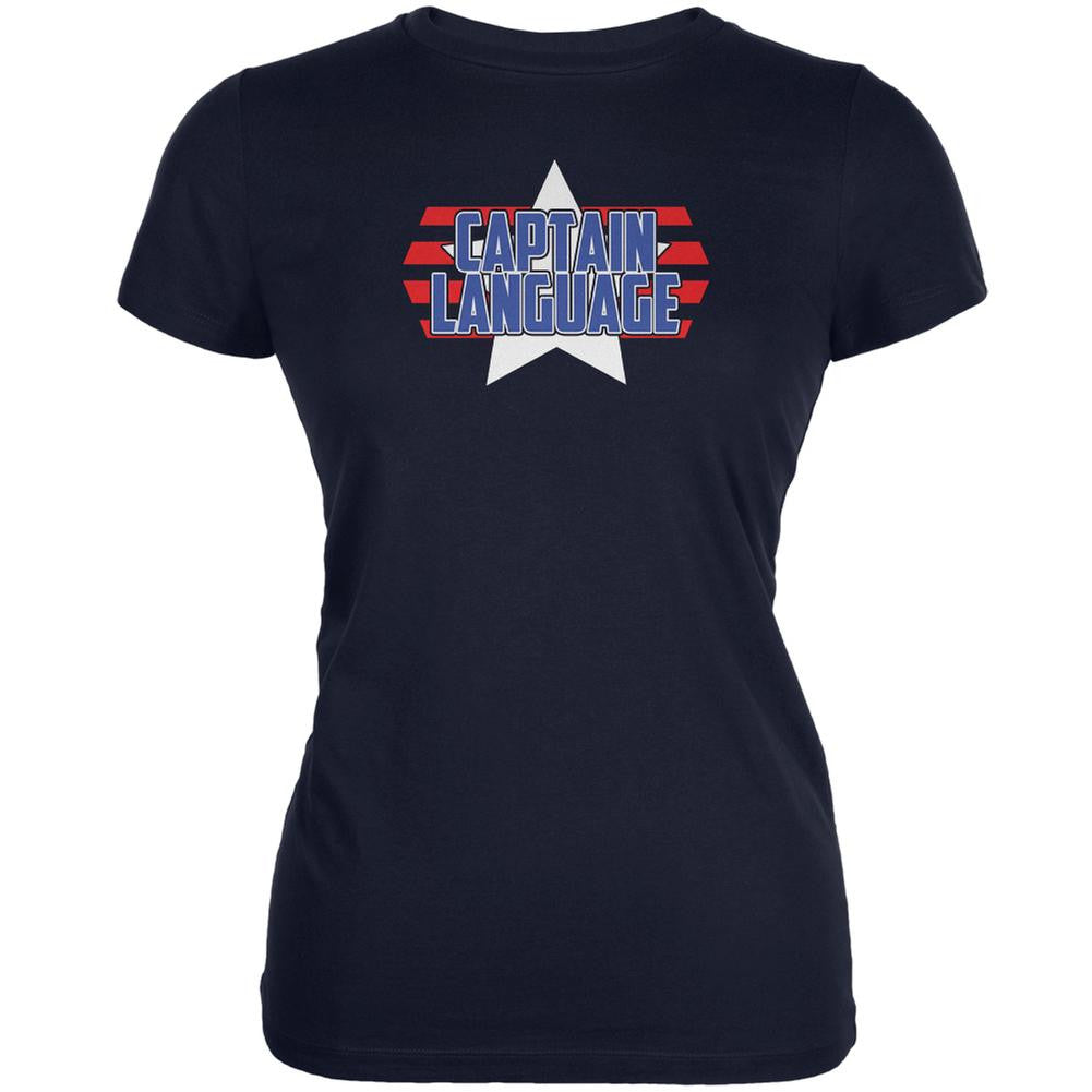 Captain Language Funny Navy Juniors Soft T-Shirt Juniors T-Shirts Old Glory 2XL Blue