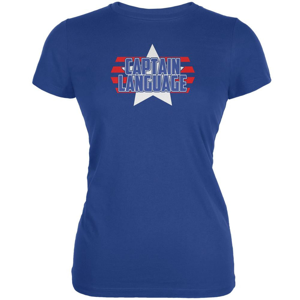 Captain Language Funny Royal Juniors Soft T-Shirt Juniors T-Shirts Old Glory 2XL Blue