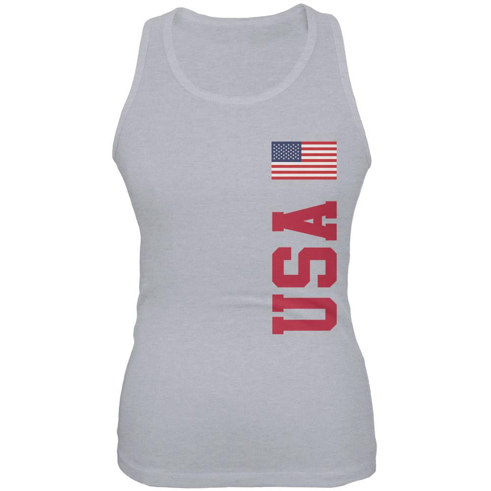 World Cup USA Heather Grey Juniors Soft Tank Top Juniors Tank Tops FIFA 2XL Grey