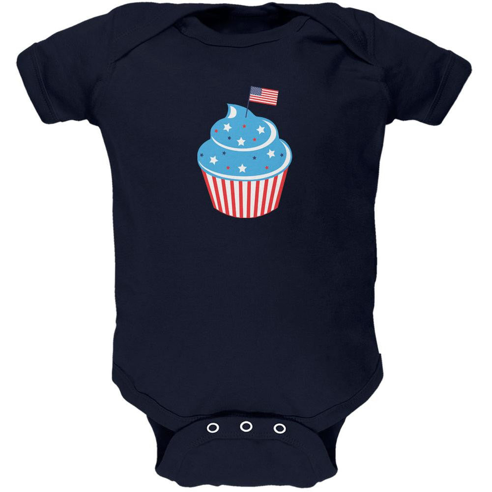 4th of July American Flag Cupcake Navy Soft Baby One Piece Baby One Piece Old Glory 0-3M Blue