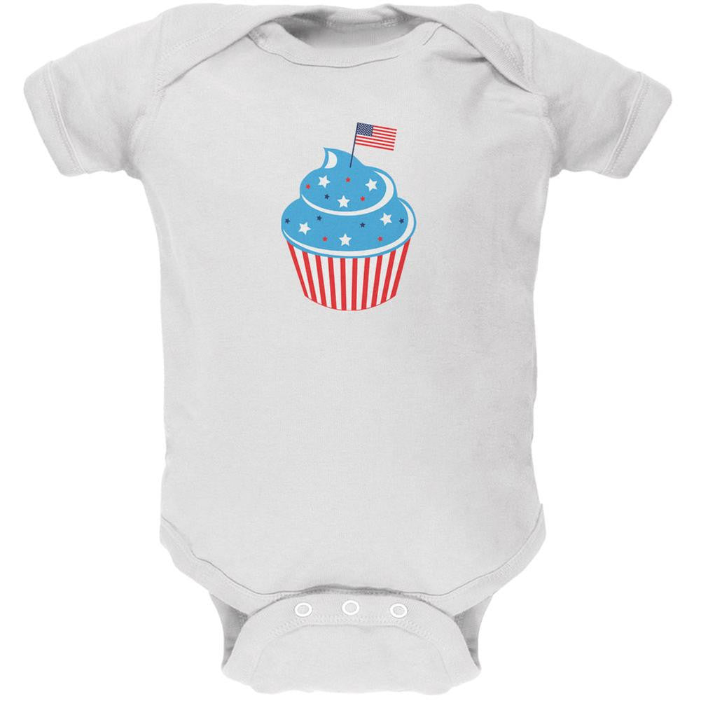 4th of July American Flag Cupcake White Soft Baby One Piece Baby One Piece Old Glory 0-3M White