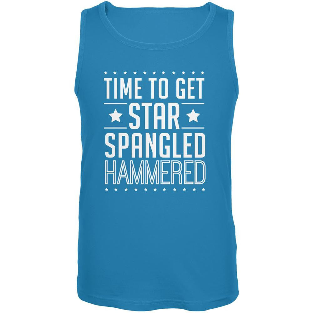 Time to get Star Spangled Hammered Turquoise Adult Tank Top Men's Tank Tops Old Glory 2X Blue