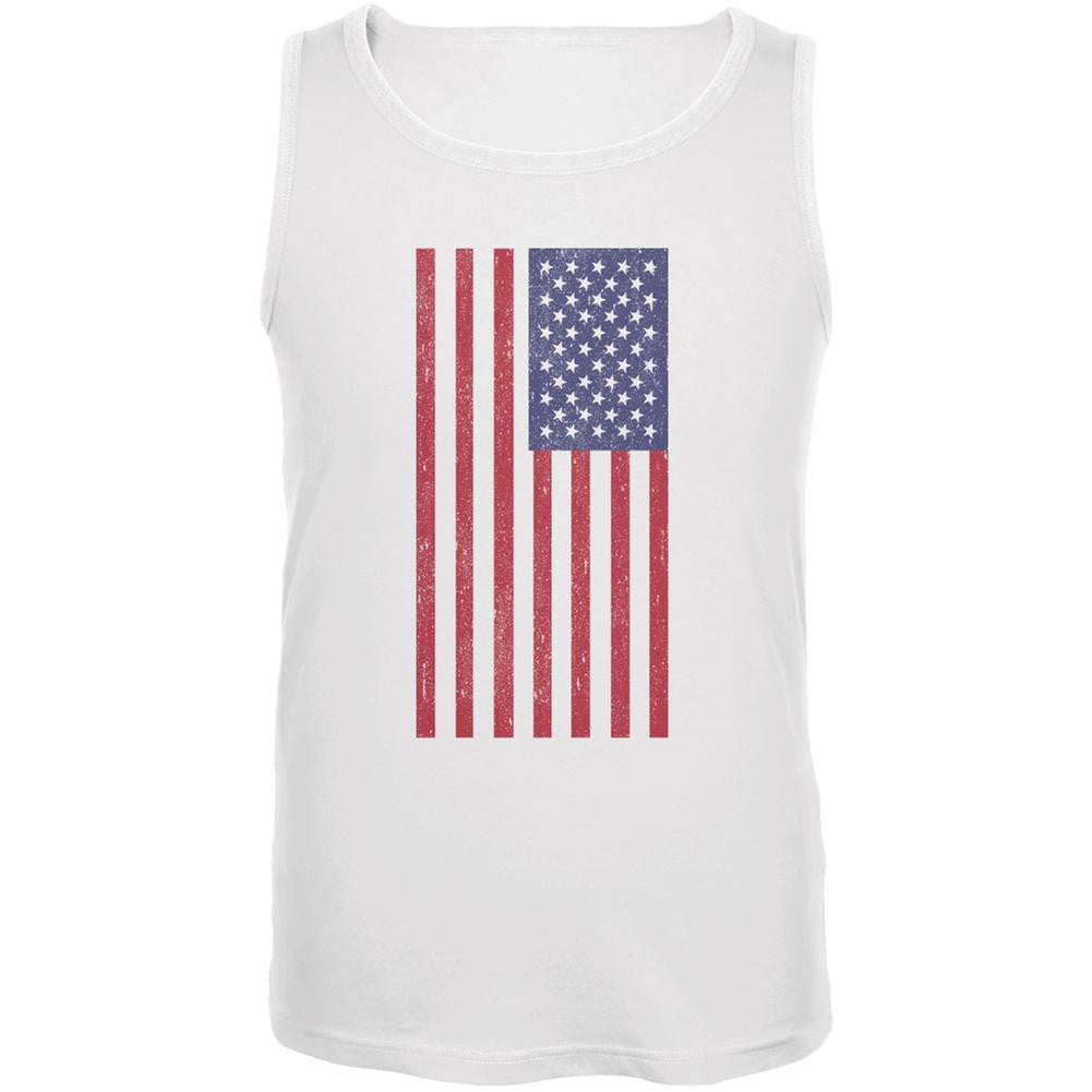 4th of July American Flag Distressed DTG White Adult Tank Top Men's Tank Tops Old Glory 2XL White