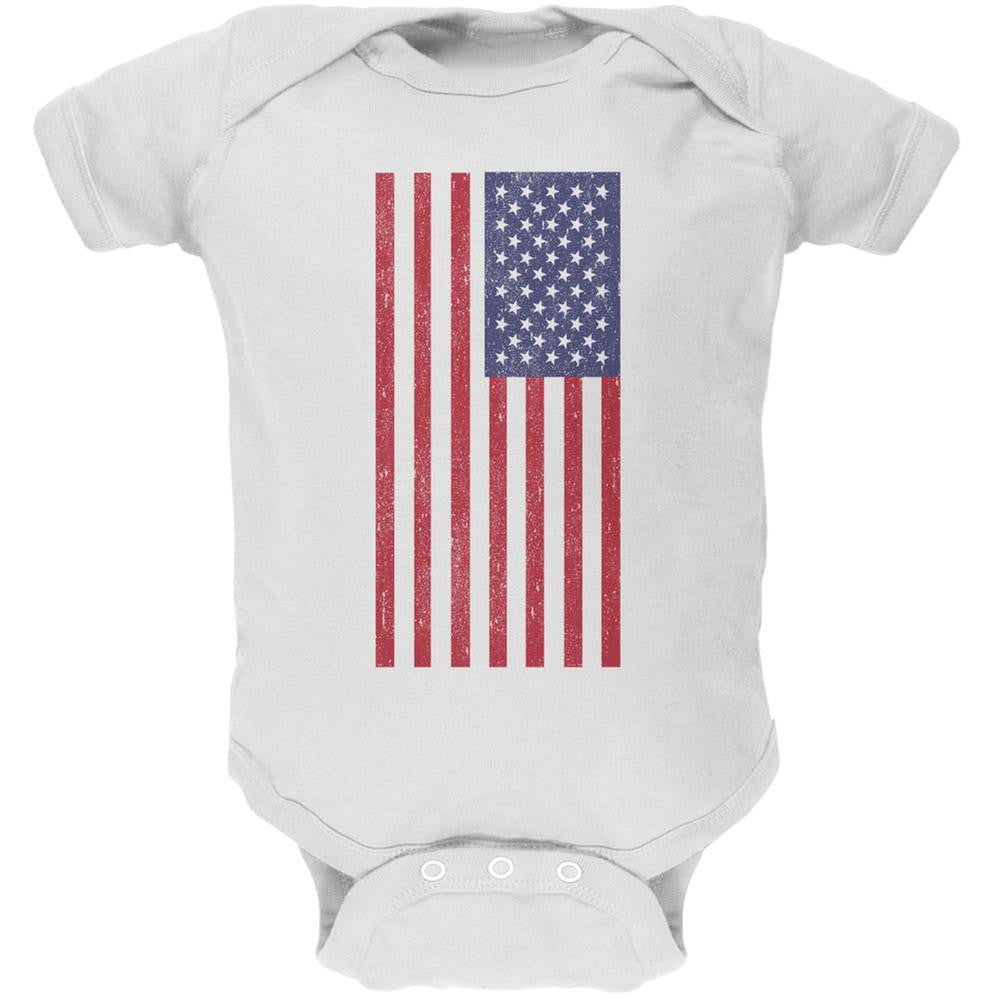 4th of July American Flag Distressed DTG White Soft Baby One Piece Baby One Piece Old Glory 0-3M White