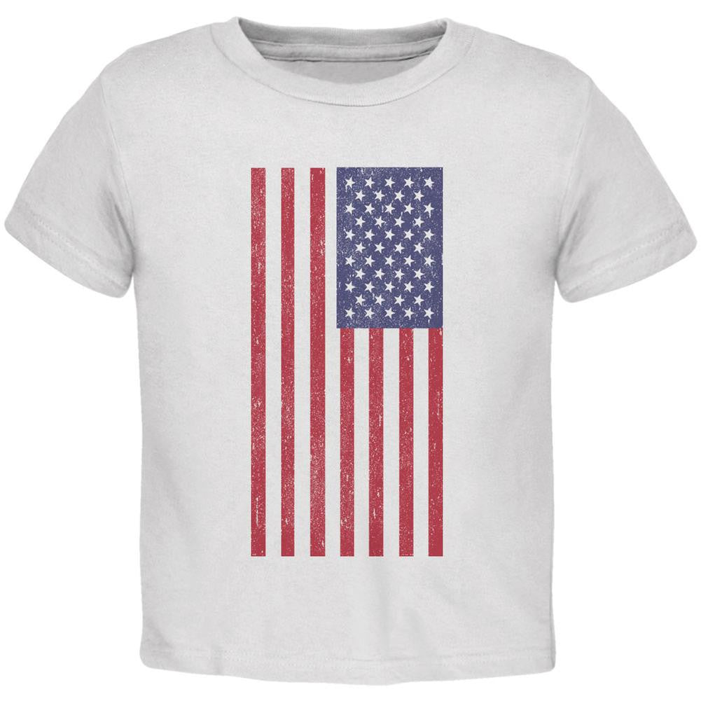 4th of July American Flag Distressed DTG White Toddler T-Shirt Toddler T-Shirts Old Glory 2T White