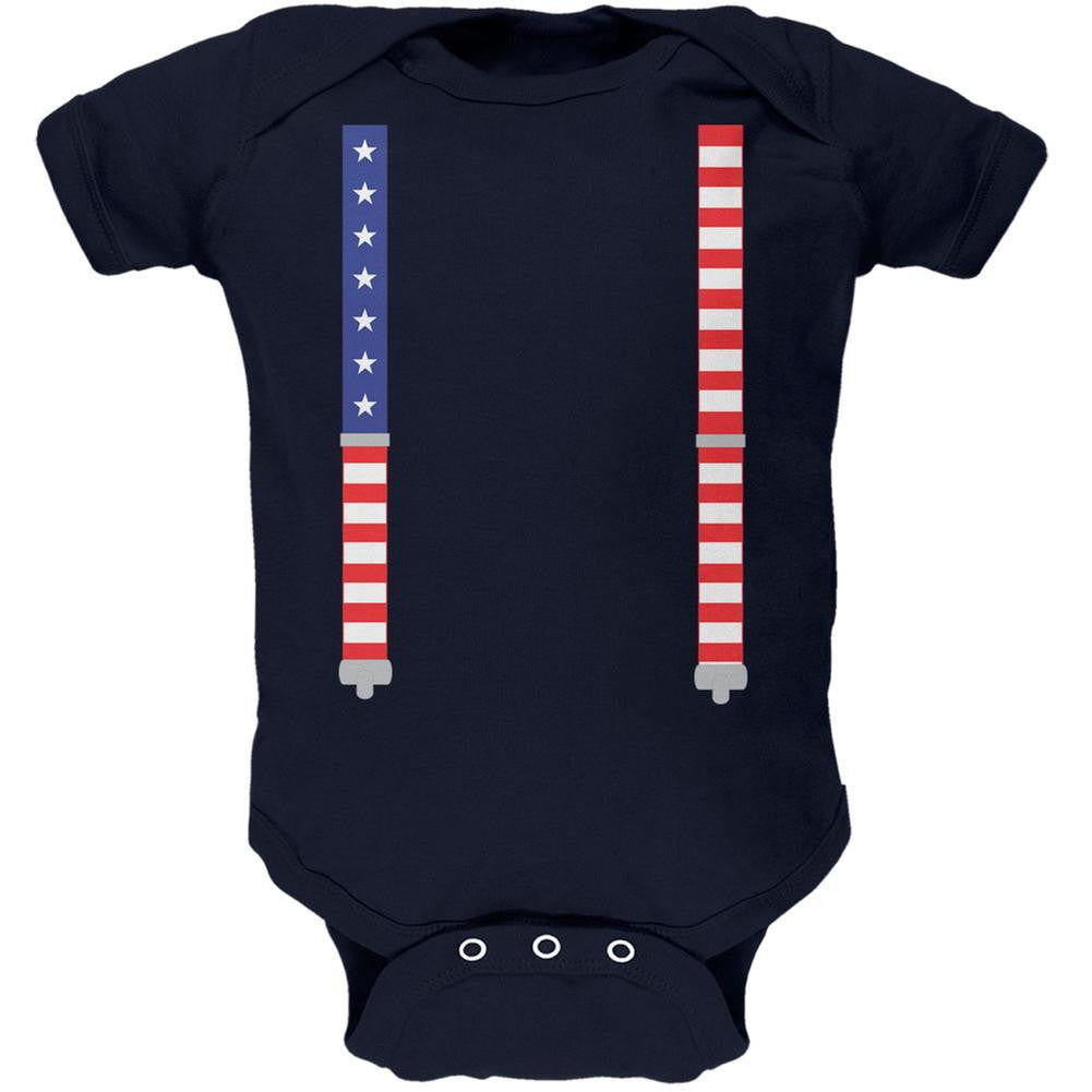 4th of July American Flag Suspenders Navy Soft Baby One Piece Baby One Piece Old Glory 0-3M Blue