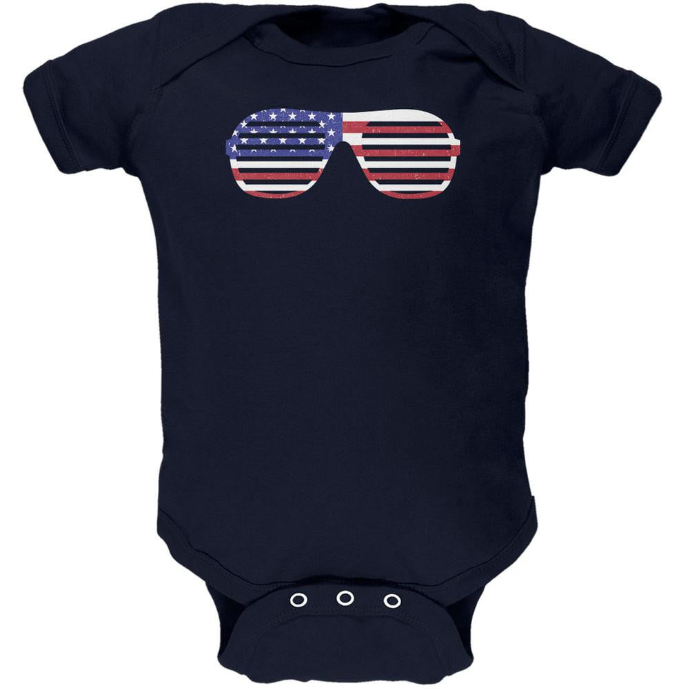 4th of July American Shutter Shades Navy Soft Baby One Piece Baby One Piece Old Glory 0-3M Blue