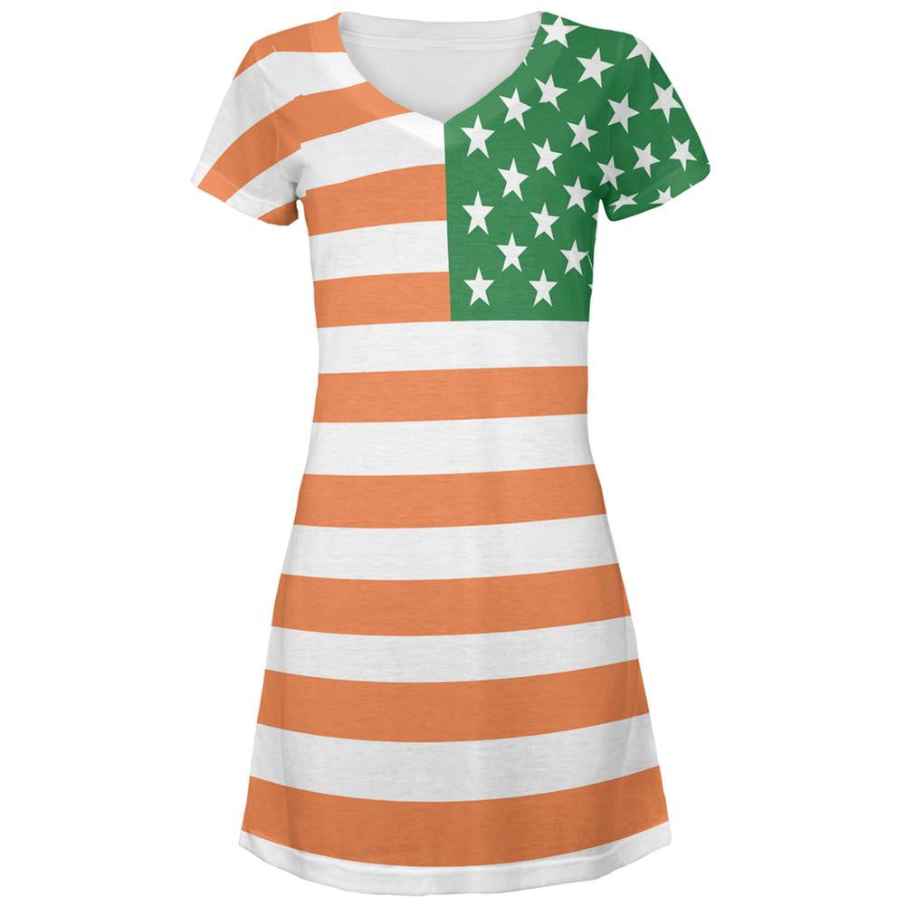 Irish American Flag All Over Juniors V-Neck Dress Juniors Dresses Old Glory LG Multi