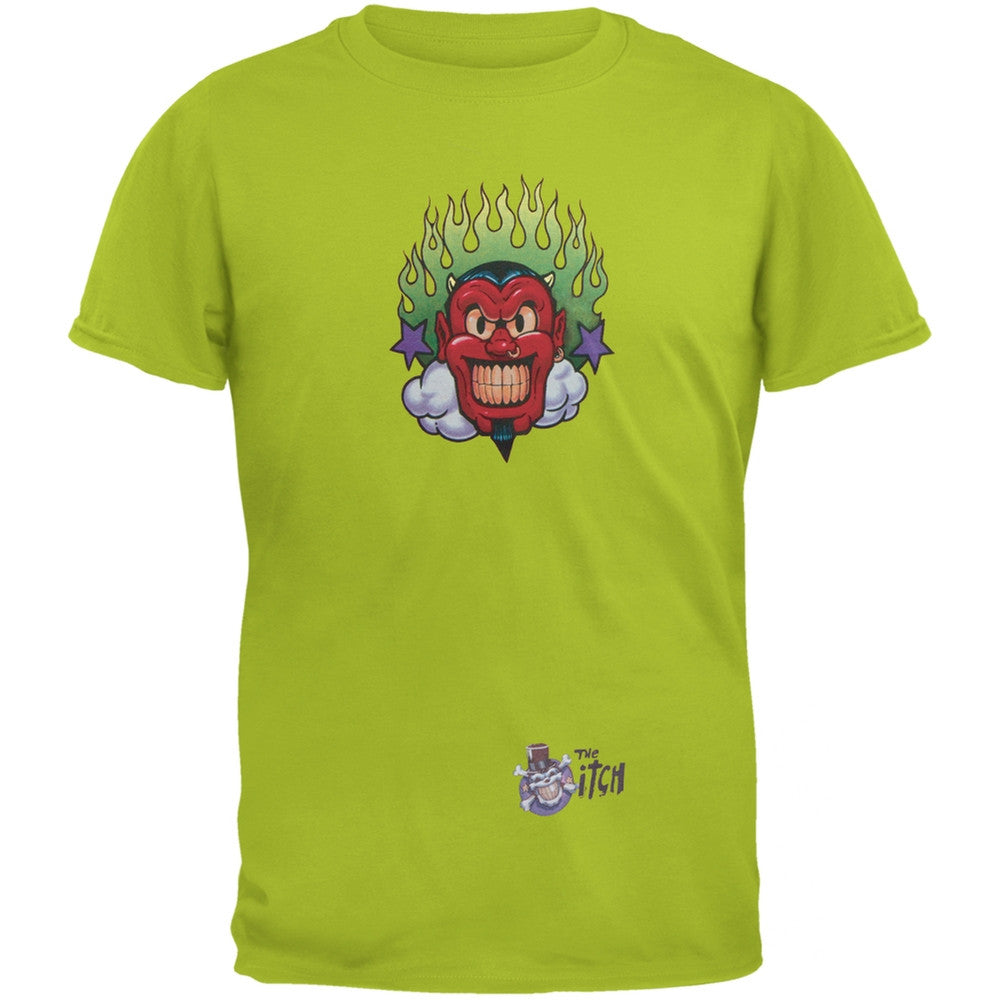 Devil & Flames Lime Green Adult T-Shirt Men's T-Shirts Old Glory