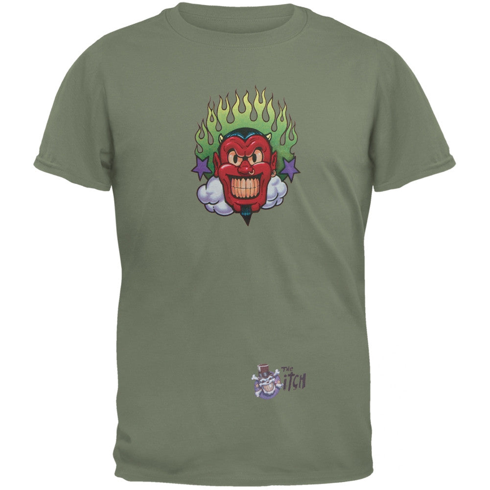 Devil & Flames Dark Green Adult T-Shirt Men's T-Shirts Old Glory