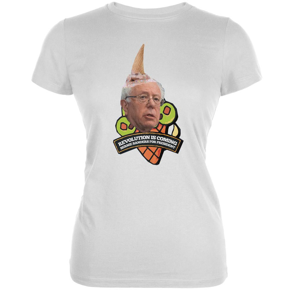 Election 2016 Bernie Sanders Ice Cream Revolution White Juniors Soft T-Shirt Juniors T-Shirts Old Glory 2XL White