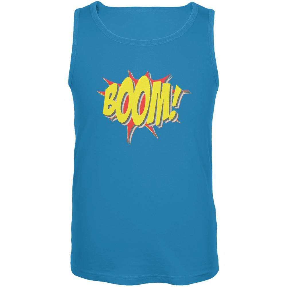 BOOM Comic Book Super Hero Turquoise Adult Tank Top Men's Tank Tops Old Glory SM Blue