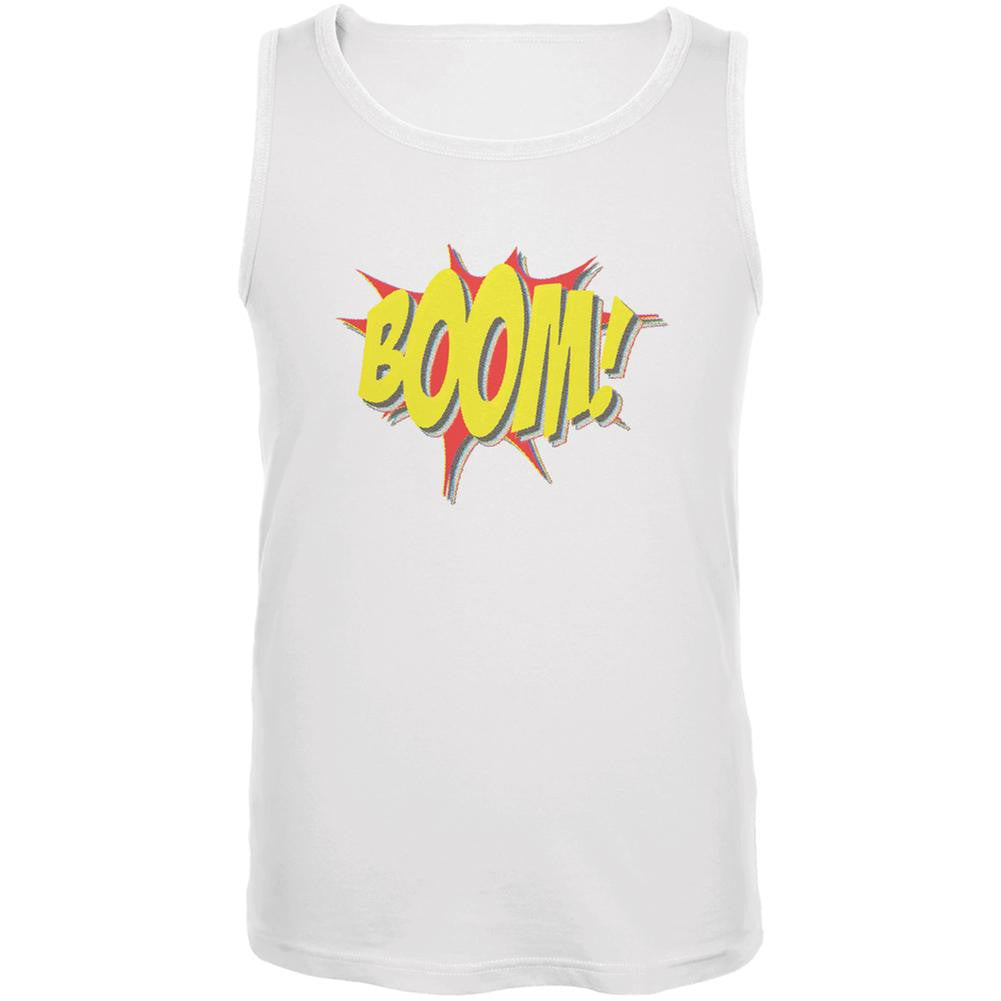 BOOM Comic Book Super Hero White Adult Tank Top Men's Tank Tops Old Glory SM White