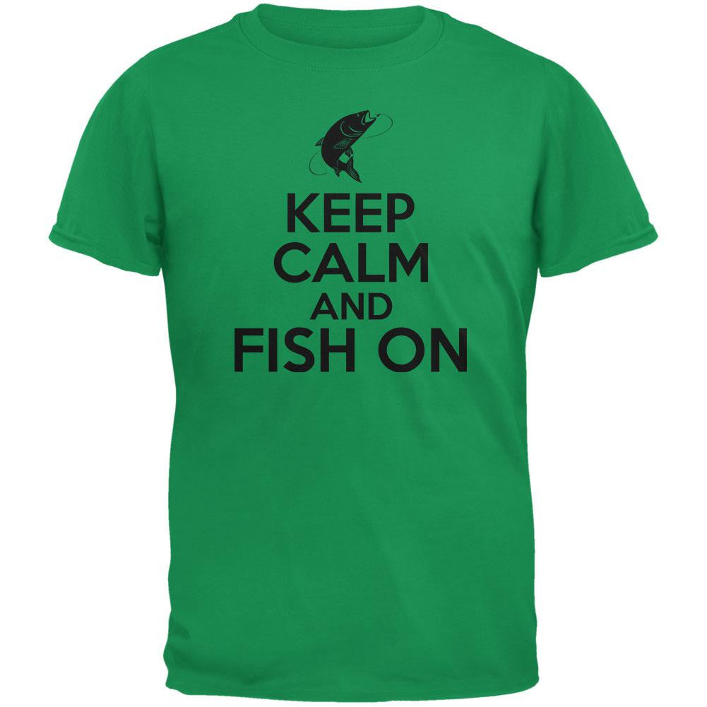 Keep Calm Fish On Irish Green Adult T-Shirt Men's T-Shirts Old Glory 2XL Green