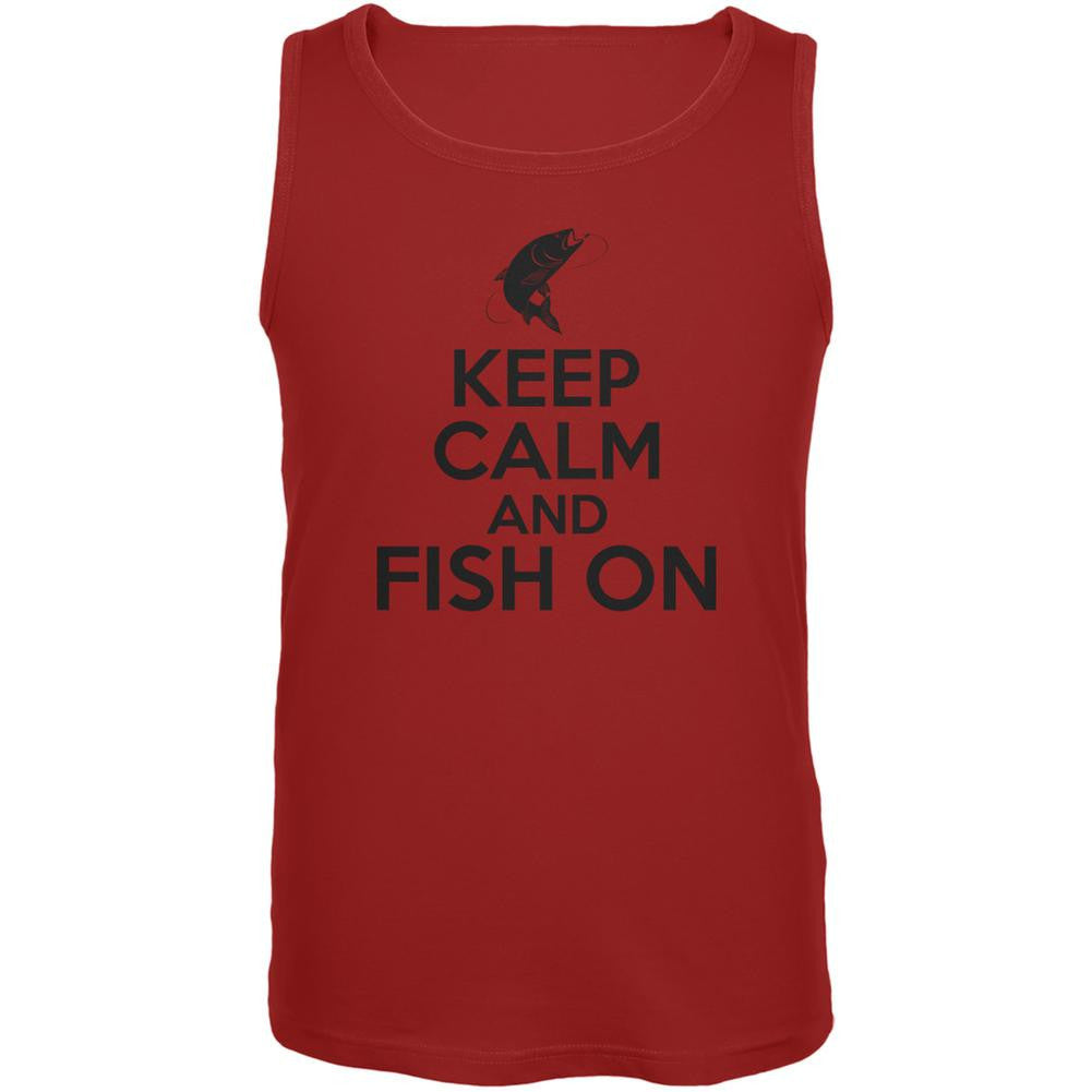 Keep Calm Fish On Red Adult Tank Top Men's Tank Tops Old Glory 2XL Red