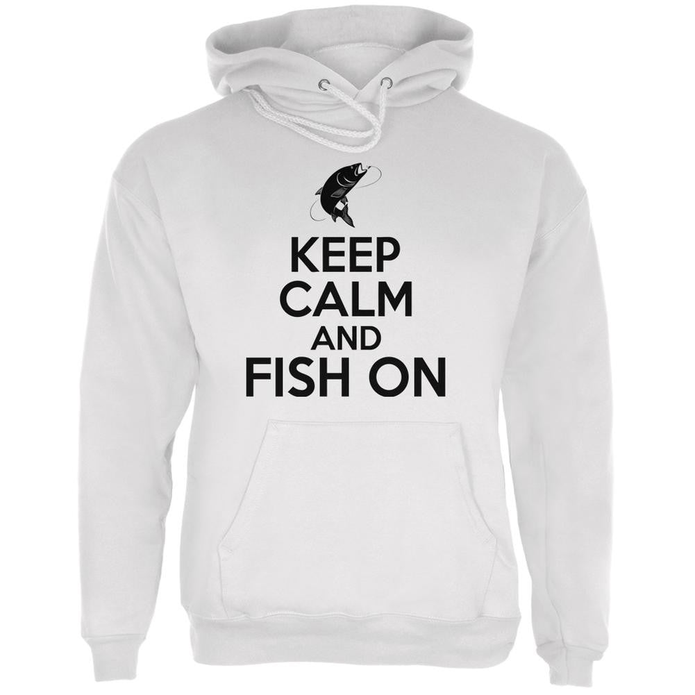Keep Calm Fish On White Adult Hoodie Men's Hoodies Old Glory LG White