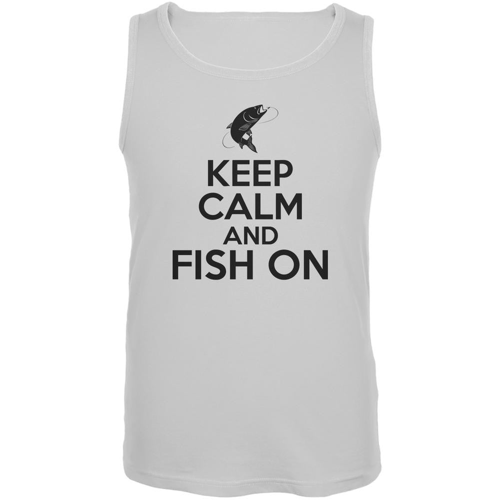 Keep Calm Fish On White Adult Tank Top Men's Tank Tops Old Glory 2XL White
