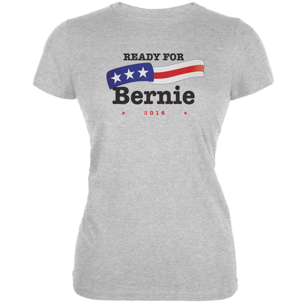 Election 2016 Ready for Bernie American Flag Heather Grey Juniors Soft T-Shirt Juniors T-Shirts Old Glory 2XL Grey