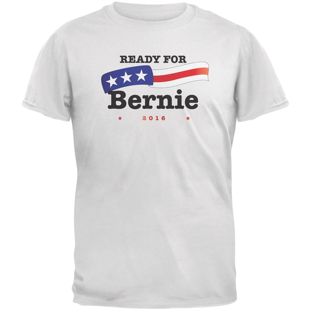 Election 2016 Ready for Bernie American Flag White Adult T-Shirt Men's T-Shirts Old Glory 2XL White