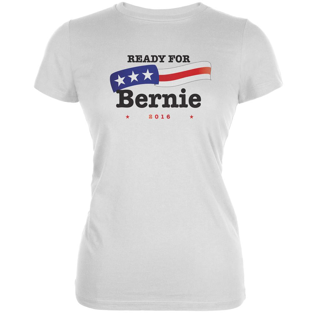Election 2016 Ready for Bernie American Flag White Juniors Soft T-Shirt Juniors T-Shirts Old Glory 2XL White