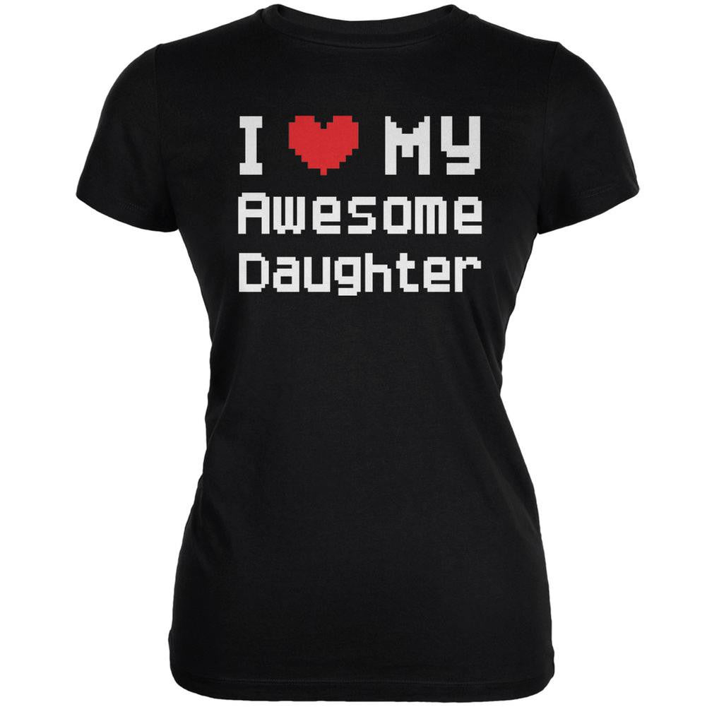 I Heart My Awesome Daughter 8 Bit Pixel Black Juniors Soft T-Shirt Juniors T-Shirts Old Glory 2XL Black