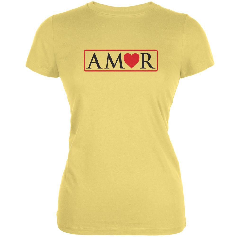Amor Yellow Juniors Soft T-Shirt Juniors T-Shirts Old Glory LG Yellow
