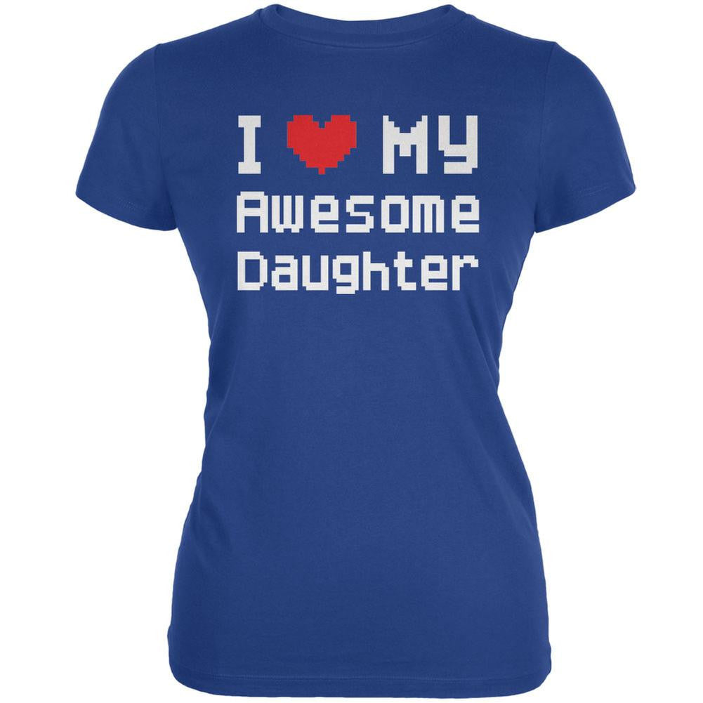 I Heart My Awesome Daughter 8 Bit Pixel Royal Juniors Soft T-Shirt Juniors T-Shirts Old Glory 2XL Blue