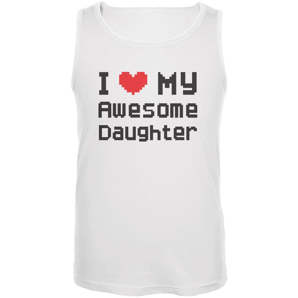 I Heart My Awesome Daughter 8 Bit Pixel White Adult Tank Top Men's Tank Tops Old Glory 2XL White