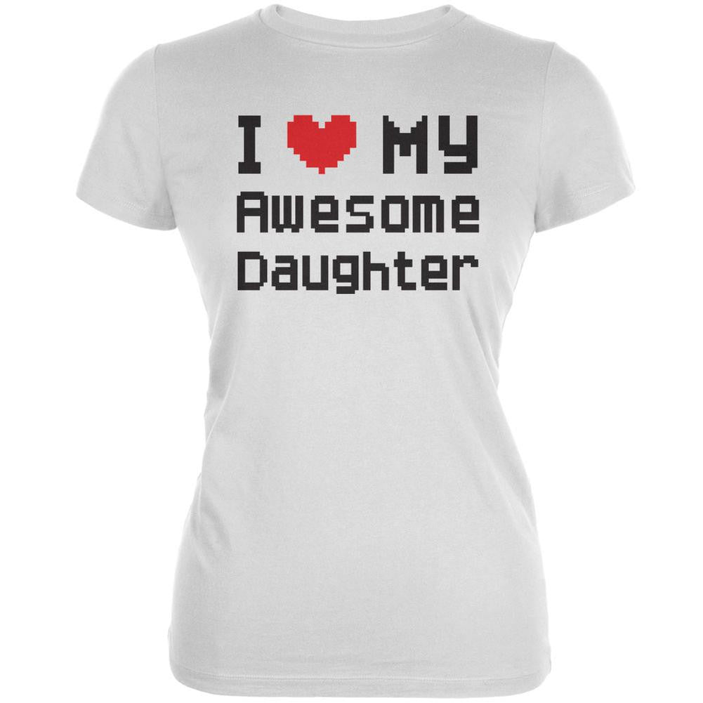 I Heart My Awesome Daughter 8 Bit Pixel White Juniors Soft T-Shirt Juniors T-Shirts Old Glory 2XL White