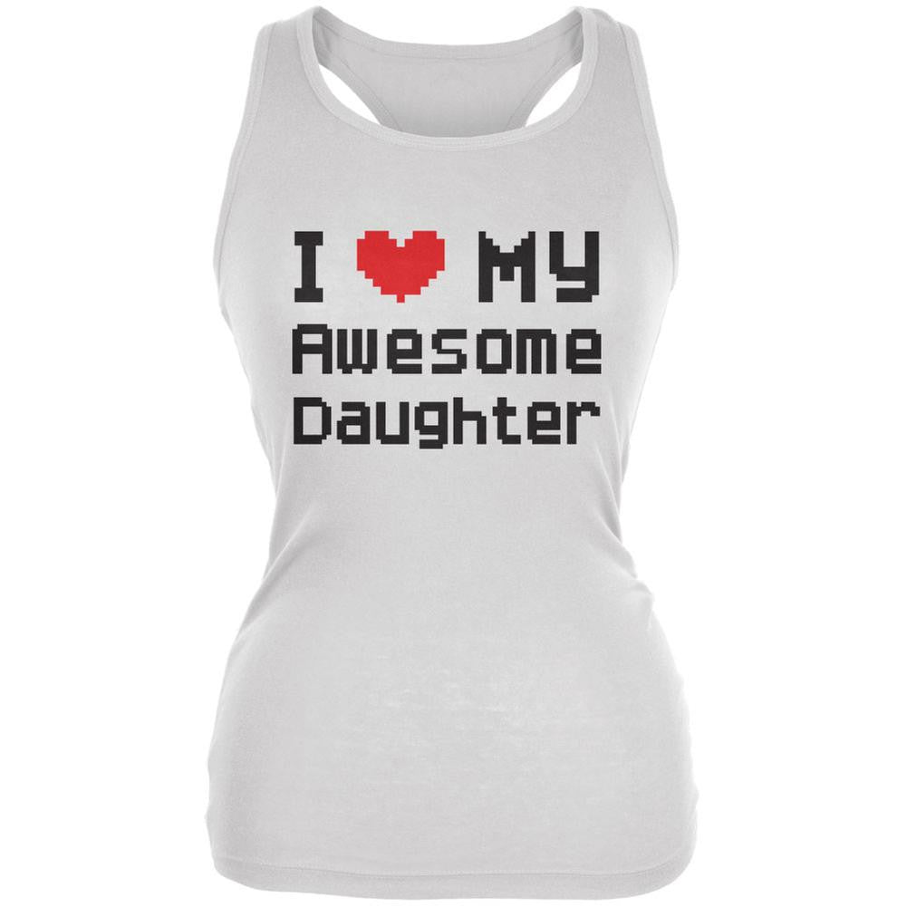 I Heart My Awesome Daughter 8 Bit Pixel White Juniors Soft Tank Top Juniors Tank Tops Old Glory 2XL White