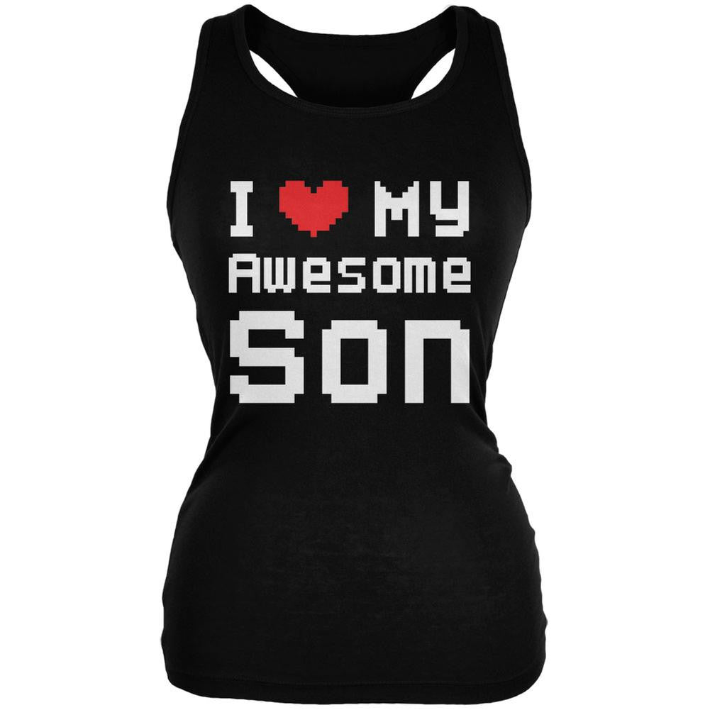 I Heart My Awesome Son 8 Bit Pixel Black Juniors Soft Tank Top Juniors Tank Tops Old Glory 2XL Black