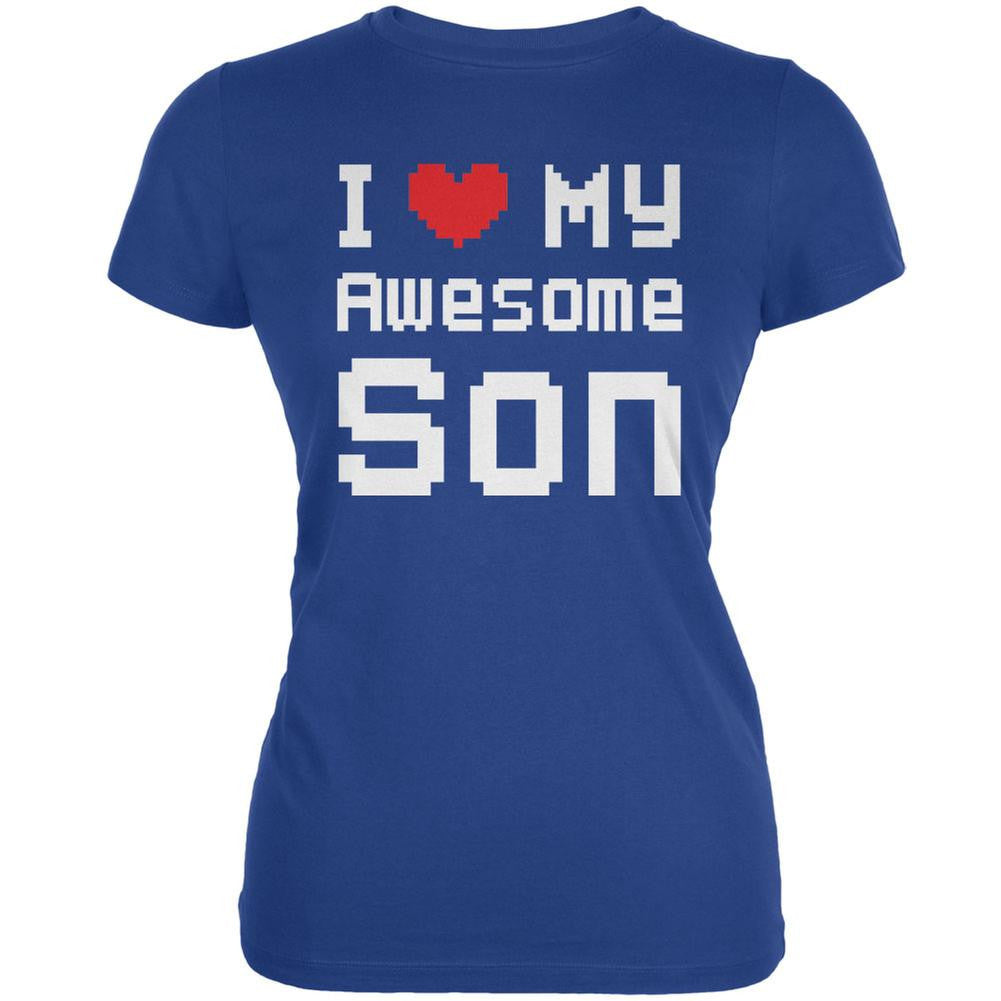 I Heart My Awesome Son 8 Bit Pixel Royal Juniors Soft T-Shirt Juniors T-Shirts Old Glory 2XL Blue