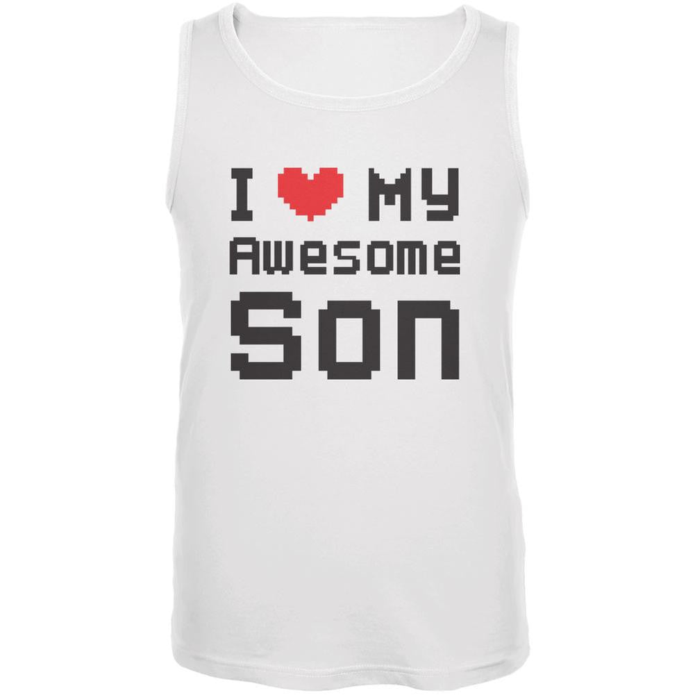 I Heart My Awesome Son 8 Bit Pixel White Adult Tank Top Men's Tank Tops Old Glory 2XL White
