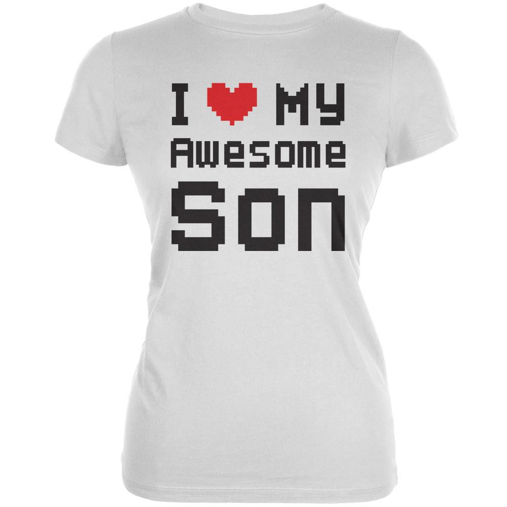 I Heart My Awesome Son 8 Bit Pixel White Juniors Soft T-Shirt Juniors Tank Tops Old Glory 2XL White