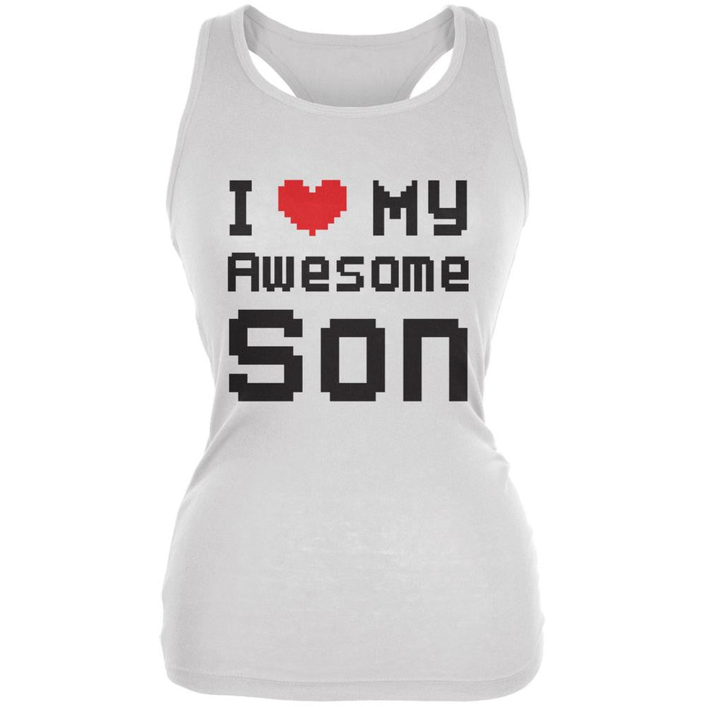 I Heart My Awesome Son 8 Bit Pixel White Juniors Soft Tank Top Juniors Tank Tops Old Glory 2XL White