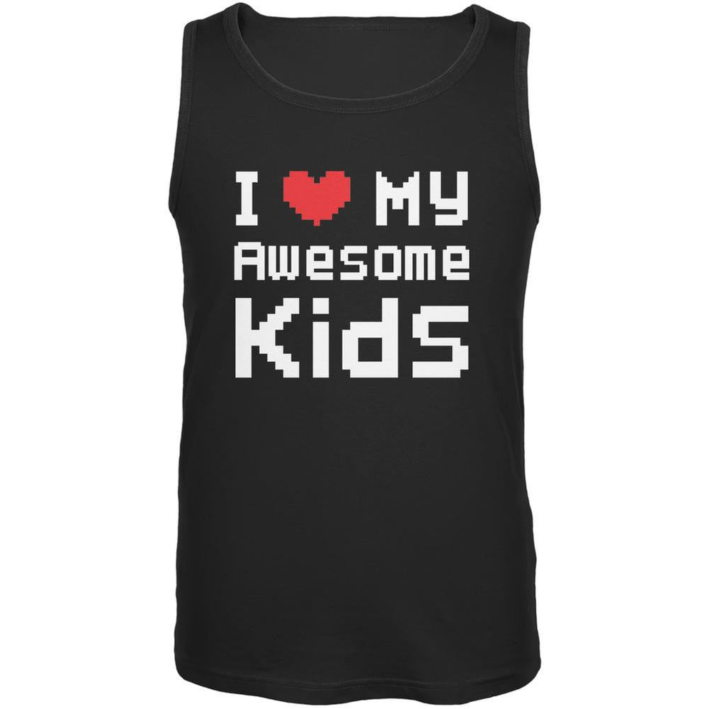 I Heart My Awesome Kids 8 Bit Pixel Black Adult Tank Top Men's Tank Tops Old Glory 2XL Black