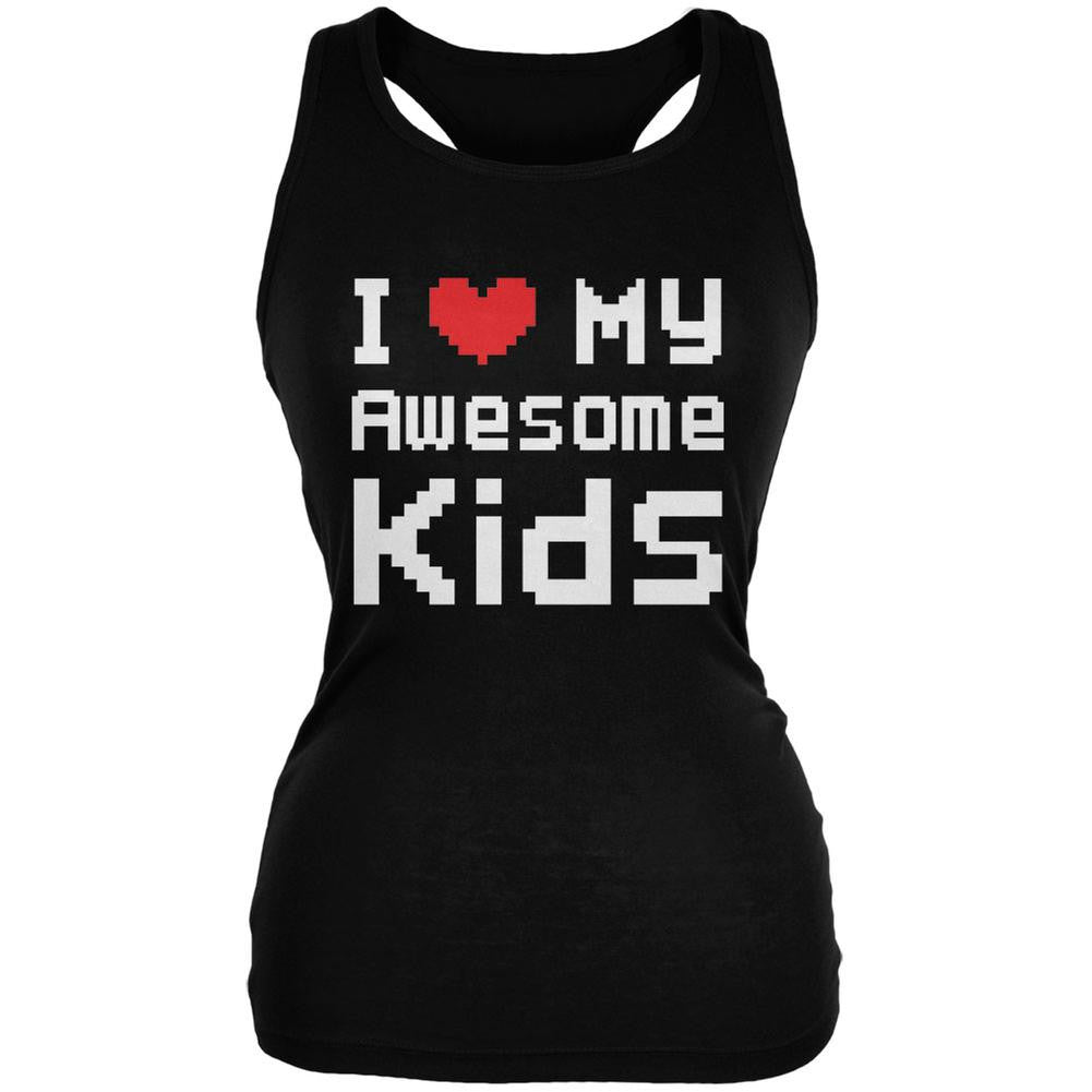 I Heart My Awesome Kids 8 Bit Pixel Black Juniors Soft Tank Top Juniors Tank Tops Old Glory 2XL Black