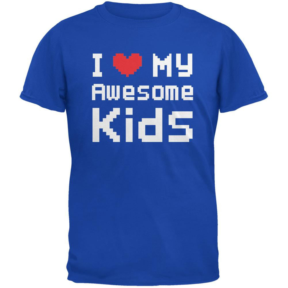 I Heart My Awesome Kids 8 Bit Pixel Royal Adult T-Shirt Men's Tank Tops Old Glory 2XL Blue