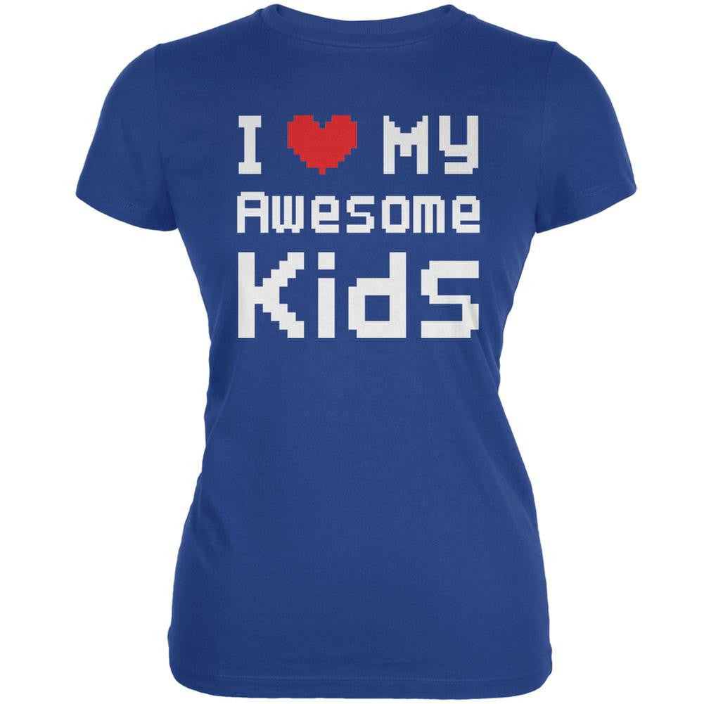 I Heart My Awesome Kids 8 Bit Pixel Royal Juniors Soft T-Shirt Juniors T-Shirts Old Glory 2XL Blue