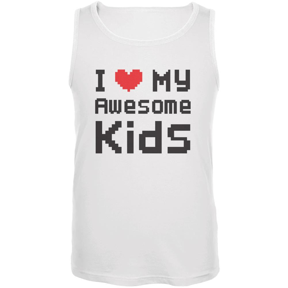 I Heart My Awesome Kids 8 Bit Pixel White Adult Tank Top Men's Tank Tops Old Glory 2XL White