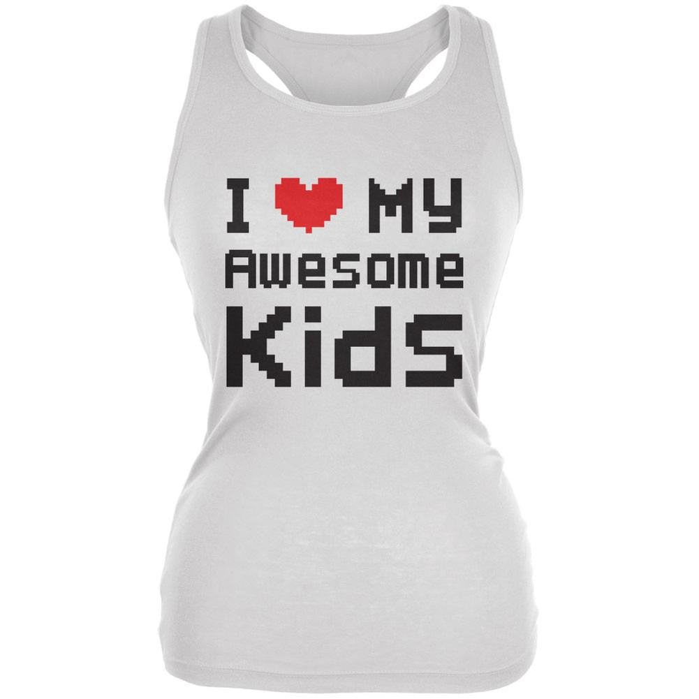 I Heart My Awesome Kids 8 Bit Pixel White Juniors Soft Tank Top Juniors Tank Tops Old Glory 2XL White