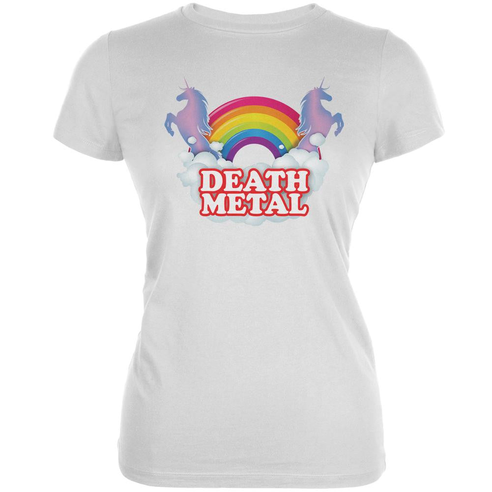 Death Metal Rainbow White Juniors Soft T-Shirt Juniors T-Shirts Old Glory 2XL White