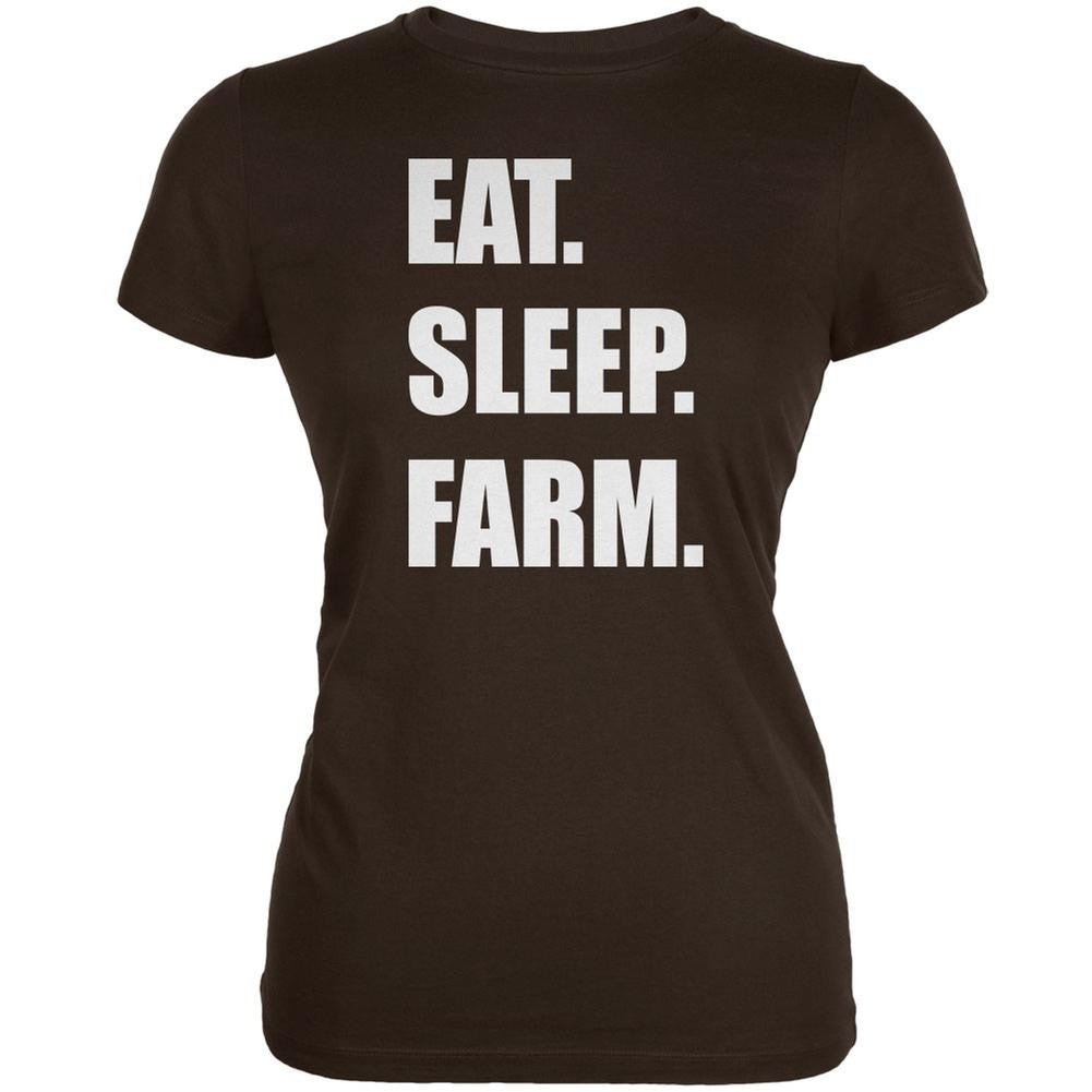 Eat Sleep Farm Brown Juniors Soft T-Shirt Juniors T-Shirts Old Glory 2XL Brown
