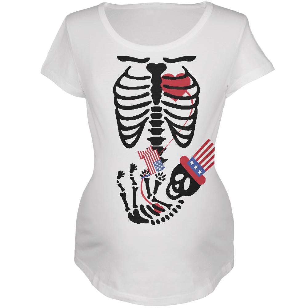 Halloween July Fourth Baby Skeleton White Maternity Soft T-Shirt Maternity T-Shirts Old Glory 2XL White