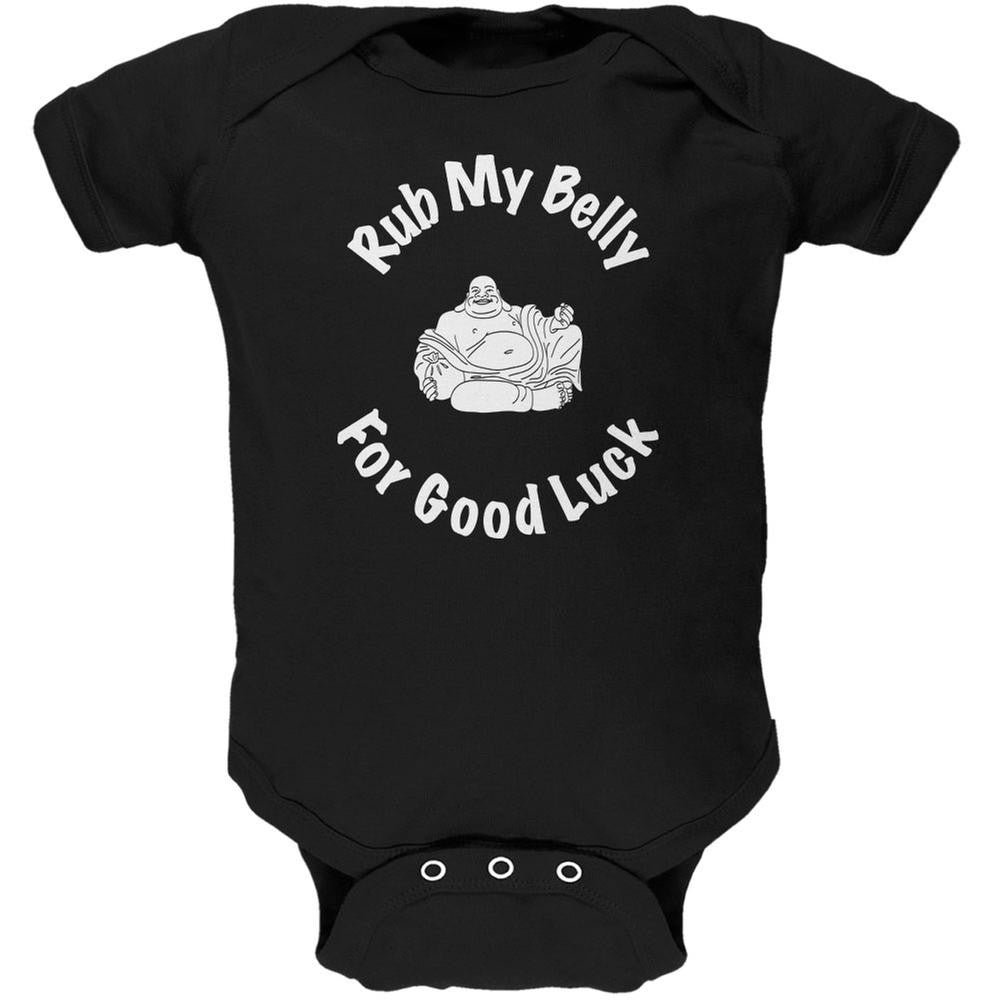 Buddha Rub My Belly Good Luck Black Soft Baby One Piece Baby One Piece Old Glory 0-3M Black