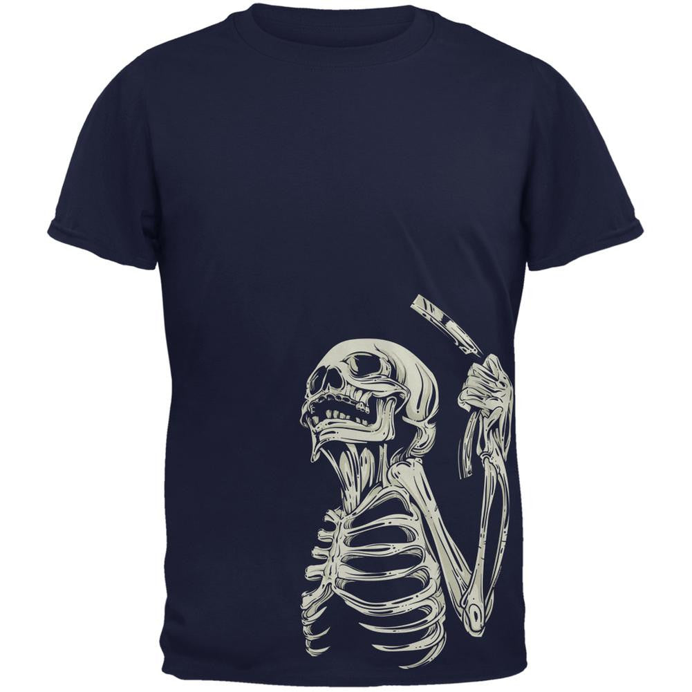 Skeleton Barber Navy Adult T-Shirt Men's T-Shirts Old Glory 2XL Blue