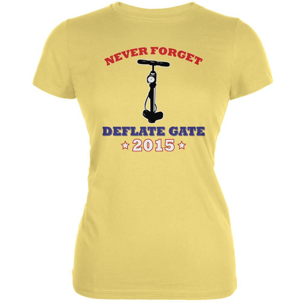 Deflate Gate 2015 Never Forget Yellow Juniors Soft T-Shirt Juniors T-Shirts Old Glory LG Yellow